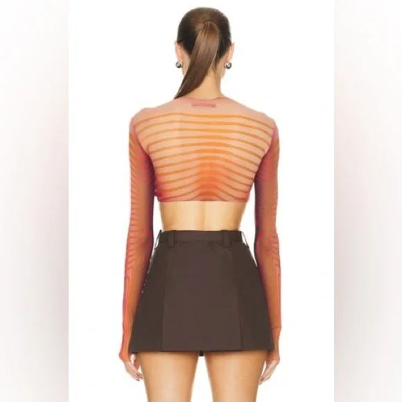 [jean paul gaultier] body morphing stripes crop mesh top - Picture 3 of 14
